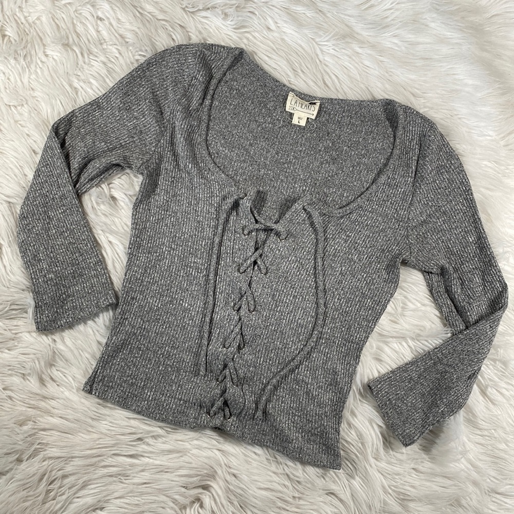 LA Hearts • Lace Up Front 3/4 Sleeve Knit Top